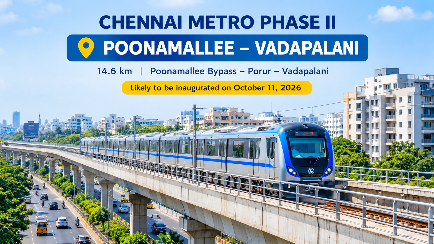 PM Modi Likely to Inaugurate Poonamallee–Vadapalani Metro Phase II on October 11